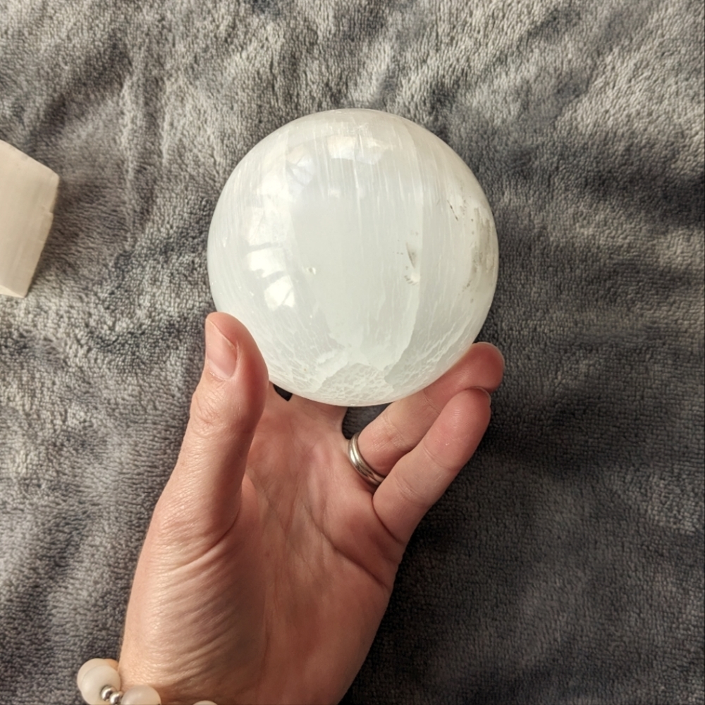 Selenite sphere crystal sphere with free gift!
